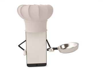 Cartoon character of smartphone cook and pot.3D illustration.