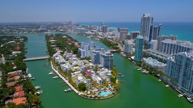 Aerial video of Allison Island Miami Beach 4k