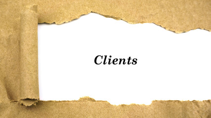 Torn paper with word "clients"