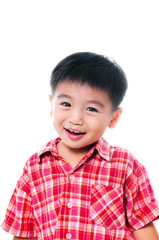 Happy young boy portrait over white background