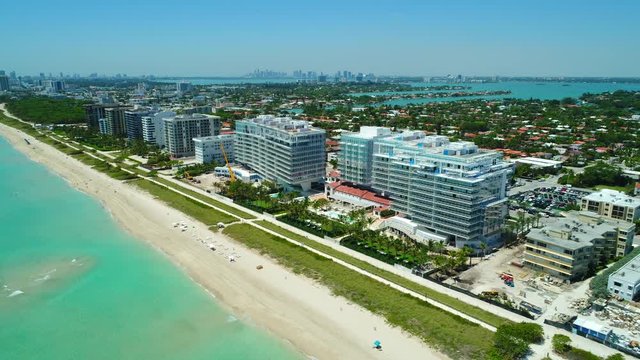 Aerial drone footage Four Seasons Hotel at The Surf Club, Surfside, Florida