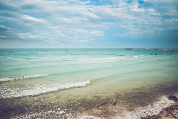 Vintage tropical beach (seascape) in summer. Landscape of seacoast. vintage effect color tone.