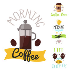 Coffee badge food design hand drawn calligraphic lettering restaurant sticker vector illustration.