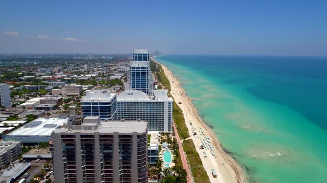Aerial footage Miami Beach coastal view