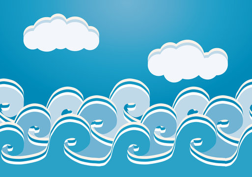 Sea waves seamless pattern, vector illustration