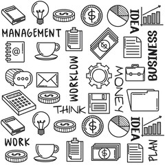 hand draw business icon and office elements pattern
