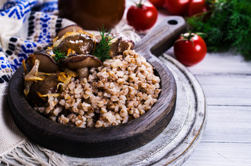 Boiled buckwheat with mushrooms