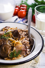 Boiled buckwheat with mushrooms