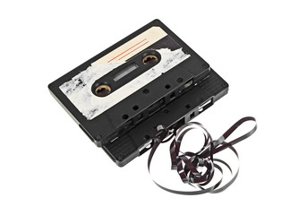 Fototapeta premium Two audio cassettes isolated on white background