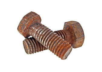 Close-up of rusty bolts isolated on a white background