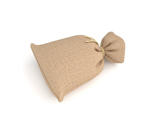 3d rendering of burlap money bag isolated on white background.