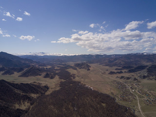 Altai mountains. Beautiful highland landscape. Russia. Siberia. Flight on quadcopter. Top view