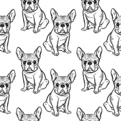 Seamless cute pattern with French bulldog. Home dog. Perfect for textiles or paper design.
