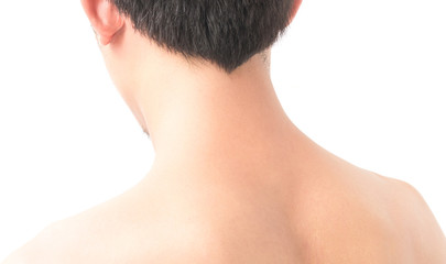 Naklejka premium Closeup back and neck of man on white background beauty healthy skin care concept
