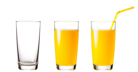 Empty and full glasses with orange juice