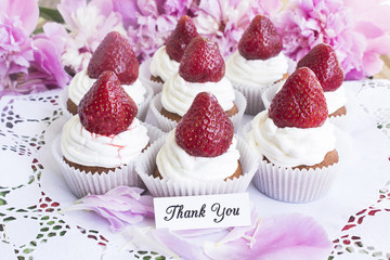 Thank You Card with  Strawberries Cupcakes
