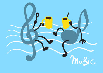 Music and coffee / Creative conceptual vector. Music notes with coffee cups.
