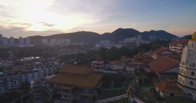 Kek Lok Si Chinese Pagoda at Sunrise, Aerial Slider Shot, Penang

