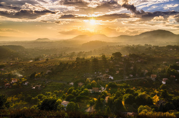 Fototapeta premium sunset, whit sun on center sicilia Etna catania