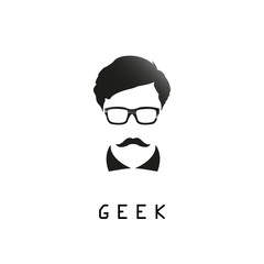 Geek logo design template with face in glasses. 