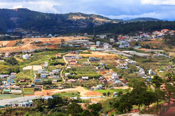 Fototapeta na wymiar Dalat city, view from Robin hill, Dalat, Lam Dong, Vietnam. Da Lat is one of the beautiful and the famous city in Viet Nam. It also a popular tourist destination of Asia.