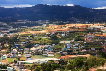 Fototapeta na wymiar Dalat city, view from Robin hill, Dalat, Lam Dong, Vietnam. Da Lat is one of the beautiful and the famous city in Viet Nam. It also a popular tourist destination of Asia.