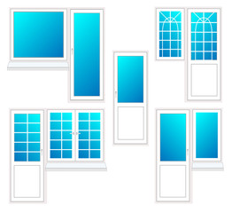 window with door, vector illustration isolated set
