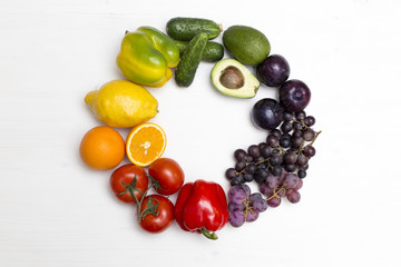 Naklejka na ściany i meble Color circle made of vegetables and fruits