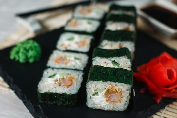 Japanese Food Sushi Roll Seafood Maki Traditional Restaurant Menu Concept