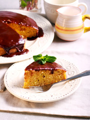 Zucchini and carrot cake with chocolate glaze