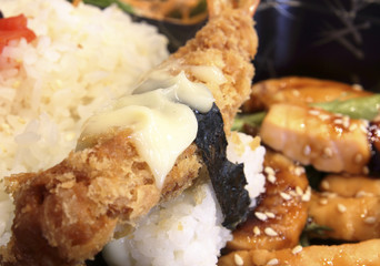 Japanese food, Deep fried Japanese roll with crab, shrimp, cream cheese and crispy breading.