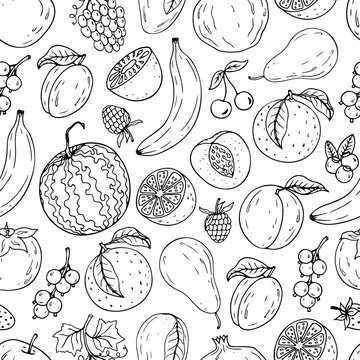 Seamless hand-drawn fruit  background.  Can be used for wallpaper, web page background, surface textures.