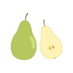 Pear and half pear icon. Flat design