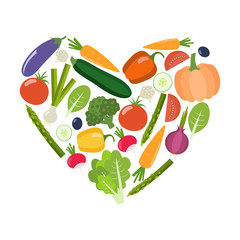 Veg heart. Organic farm illustration. Healthy lifestyle vector design elements. Healthy colorful vegetables. Flat design.