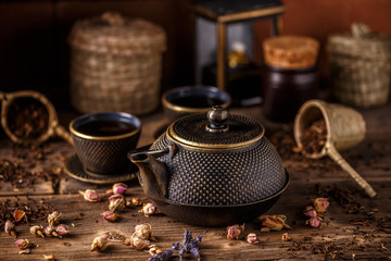 Black cast iron teapot