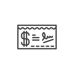 Paycheck line icon, outline vector sign, linear style pictogram isolated on white. Symbol, logo illustration. Editable stroke. Pixel perfect