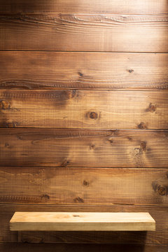 shelf on wooden background