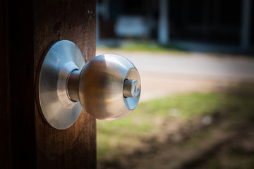 stainless knob on door