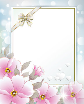 Holiday background with sheet of paper and flowers.