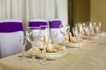 Wedding banquet hall. Round tables