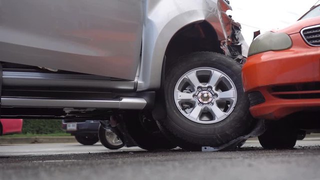 Broken car is on the road after the accident
