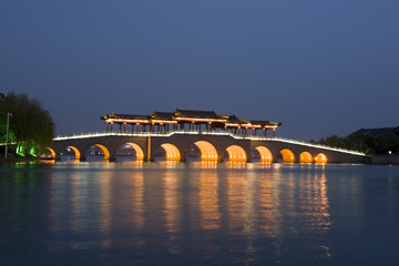 Night landscape, LiGongDi bridge in Suzhou, Jiangsu province,China.