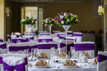 Wedding banquet hall. Round tables