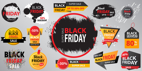 Black Friday Sale collection banner  vector illustration with inscription.  Set of Black Friday sale  banner poster ready for web and print.