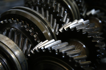 Closeup on gears of auto transmission box