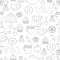 Tea,sweets seamless pattern