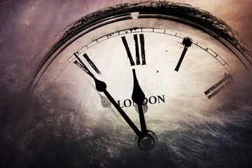 Retro clock with five minutes before twelve, Brexit Time Concept