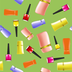 Obraz premium Colored Nail Polsh Seamless Pattern on Green Background