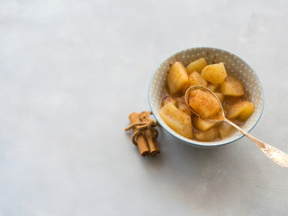 Baked apple with cinnamon. No sugar fruit diet dessert