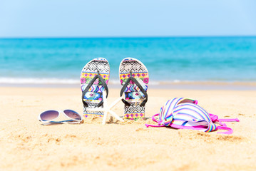 Fototapeta na wymiar Beach accessories. Concept of summer vacations.